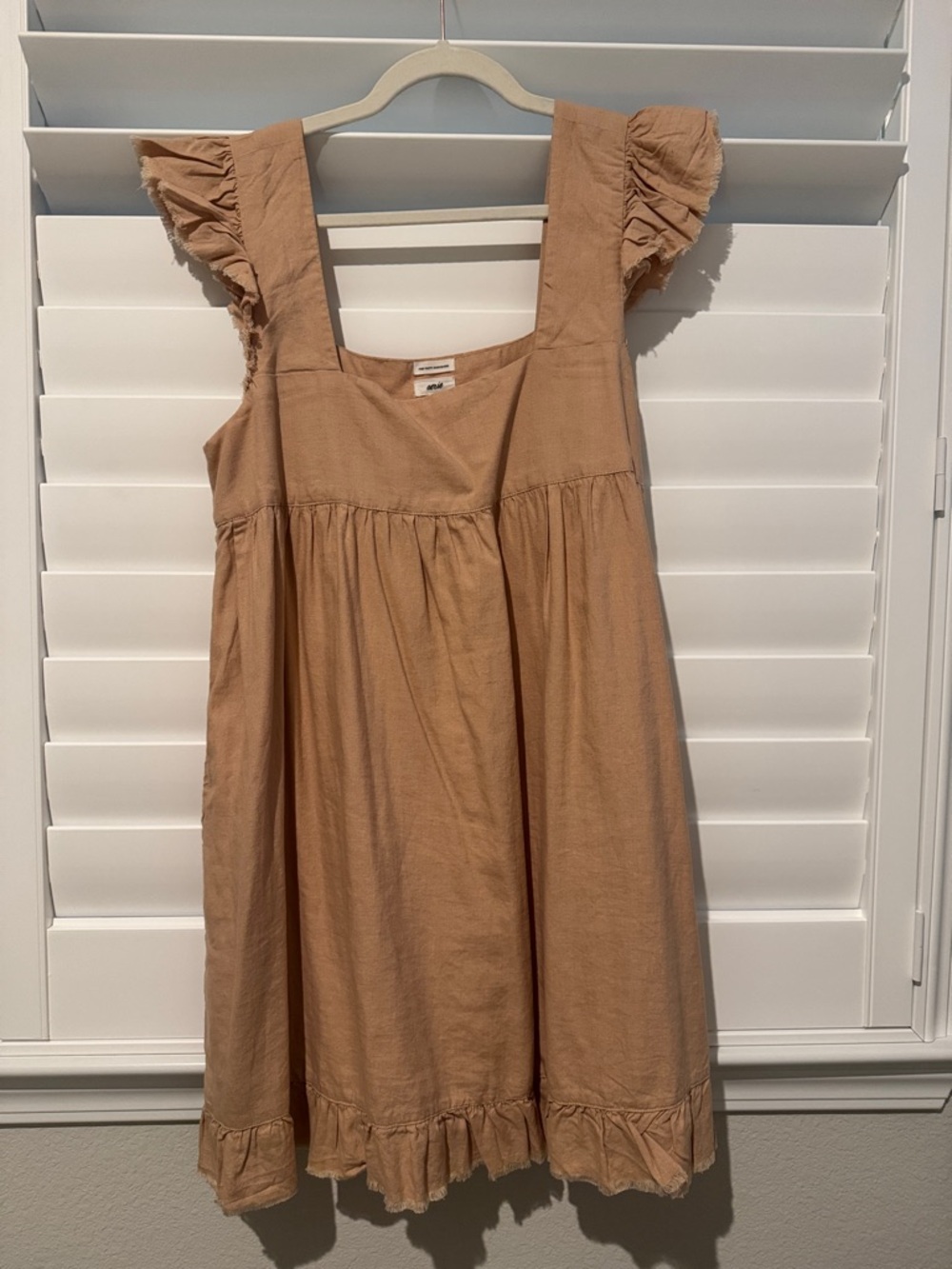 Aerie Tan Ruffle-Sleeve linen/Cotton swing Dress